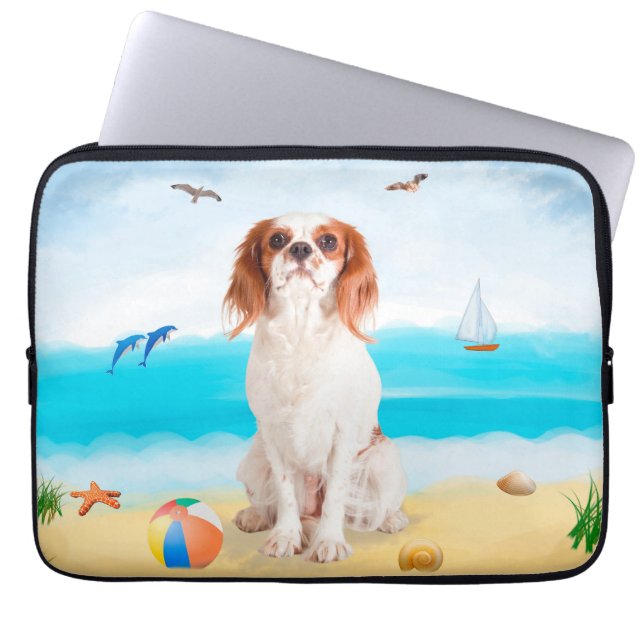 Cavalier Kung Hund på Beach Laptop Fodral (Framsidan)