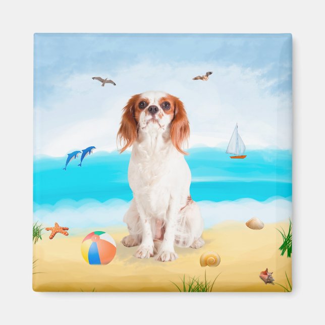 Cavalier Kung Hund på Beach Magnet (Framsidan)