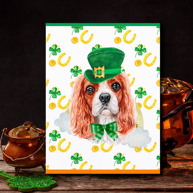 Cavalier Kung Hund Shamrock St. Patricks Day Helg Vykort (Skapare uppladdad)