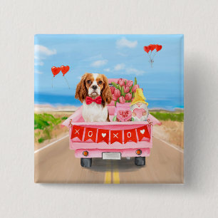 Cavalier Kung Hund Valentine Day Lastbil Hearts Knapp