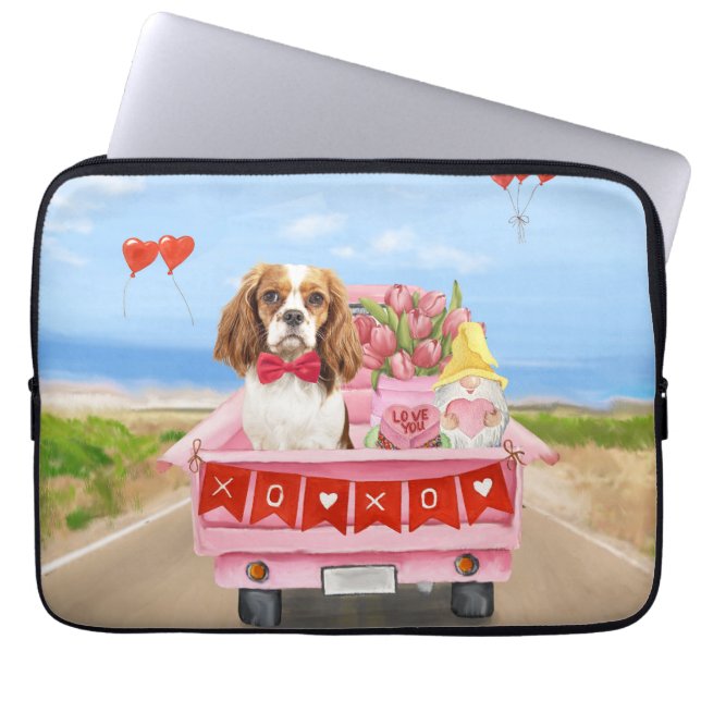 Cavalier Kung Hund Valentine Day Lastbil Hearts Laptop Fodral (Framsidan)