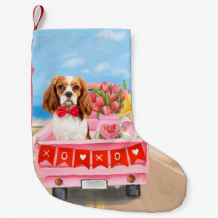 Cavalier Kung Hund Valentine Day Lastbil Hearts Liten Julstrumpa