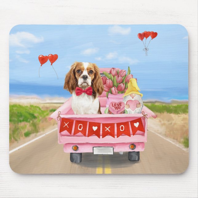 Cavalier Kung Hund Valentine Day Lastbil Hearts Musmatta (Framsidan)