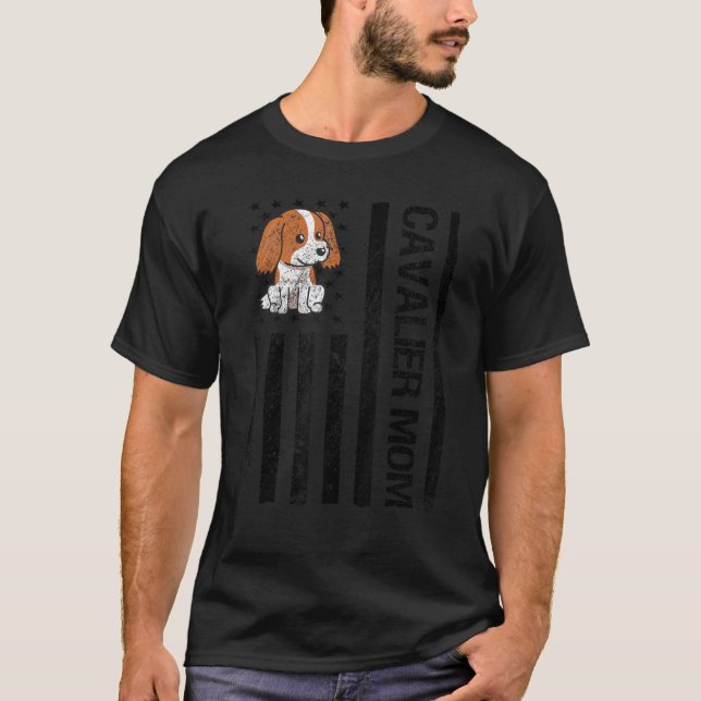 Cavalier Mamma USA flagga Cavalier Kung Charles Sp T Shirt (Framsida)