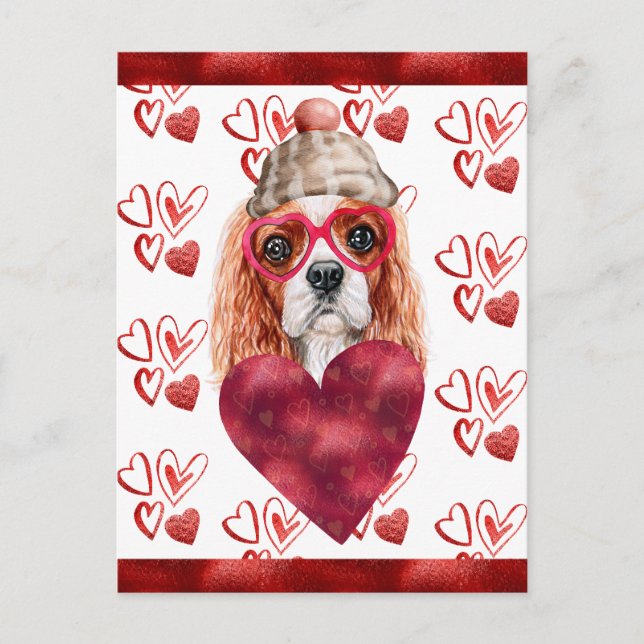 Cavalier Spain Hearts Hund älskare Valentine Gift Helg Vykort (Framsida)
