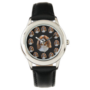 Cavalier Spain Hund Ansikte Mönster, Kids Leather Armbandsur