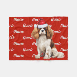 Cavalier Spain Hund med Namn under mönstrad jul Fleecefilt