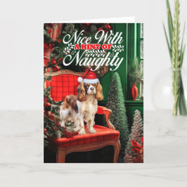 Cavalier Spain jul Hund Naughty eller Nice Helgkort