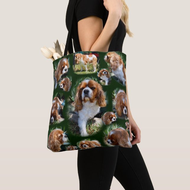 Cavalier Spain Photo Collage, Tote Bag Tygkasse (Närbild)