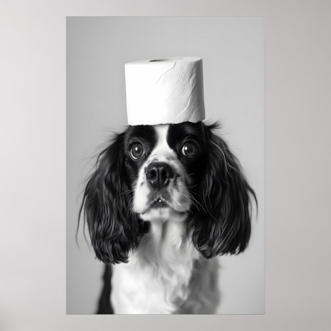Cavalier Spaniel Bathroom Print, Funny Dog Toilet Poster (Framsidan)