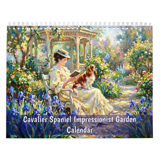 Cavalier Spaniel Impressionistisk Trädgårdskalende Kalender (Omslag)