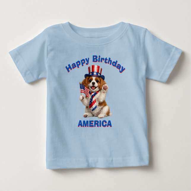 Cavalier Spaniel Valp (2d) Patriotisk Barn T-Shirt (Framsida)
