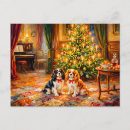 Cavalier Spaniels vid julgranen Vykort