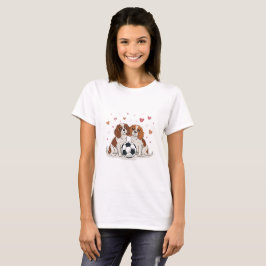 Cavalier Spaniels with soccer ball for Valentine's T Shirt