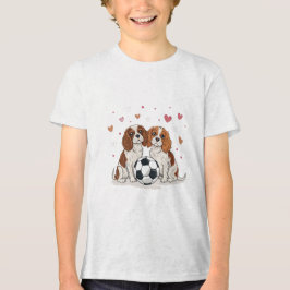 Cavalier Spaniels with soccer ball for Valentine's T Shirt