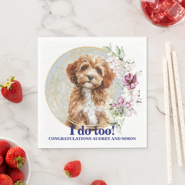 Cavapo hund bröllops servetter med foto (Insitu)