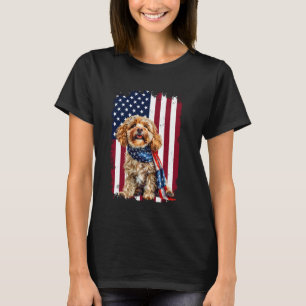 Cavapoo American Flagga 4:e juli Cavapoo Hund Kärl T Shirt