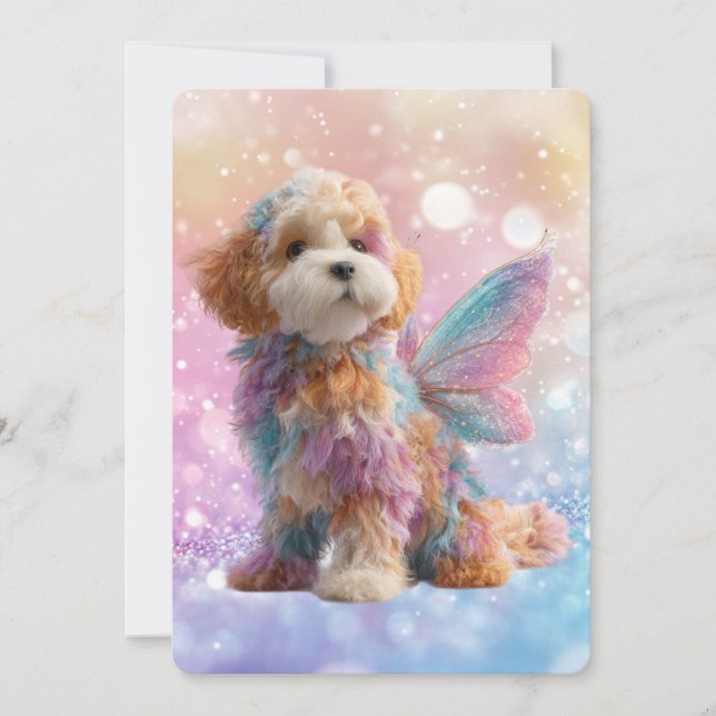 Cavapoo Cavoodle Ängel Älva Födelsedag Inbjudningar (Framsida)