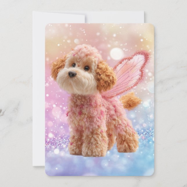 Cavapoo Cavoodle Ängel Fe Birthday Inbjudningar (Framsida)