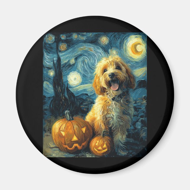 Cavapoo Cute Hund Halloween Jack o lantern Pumpkin Magnet (Framsidan)