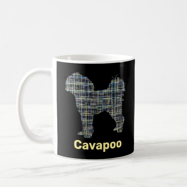 Cavapoo Gult & Black Grid Line Kaffemugg (Vänster)
