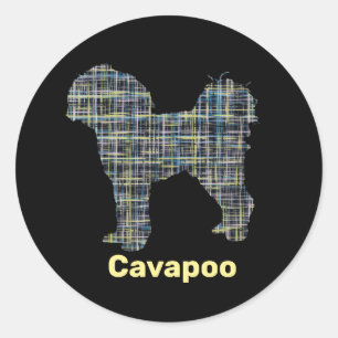 Cavapoo Gult & Black Grid Line Runt Klistermärke