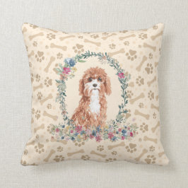 Cavapoo Hund Paw Print & Blommigt Cute Kudde