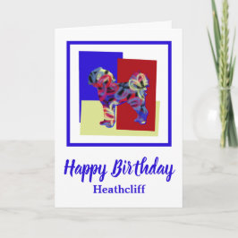 Cavapoo Hund Silhouette Red Blue Gult Birthday Kort