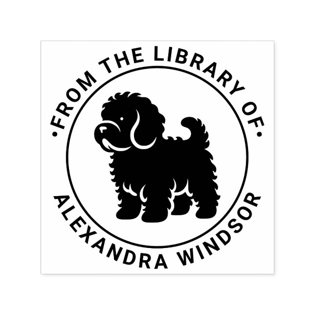 Cavapoo Hund Stående Sil Bibliotek Bok Namn Självfärgande Stämpel (Design)