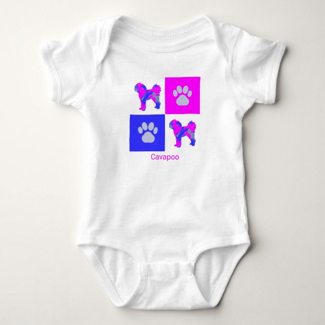 Cavapoo Hund & Tass Rosa och Blue T Shirt (Framsida)