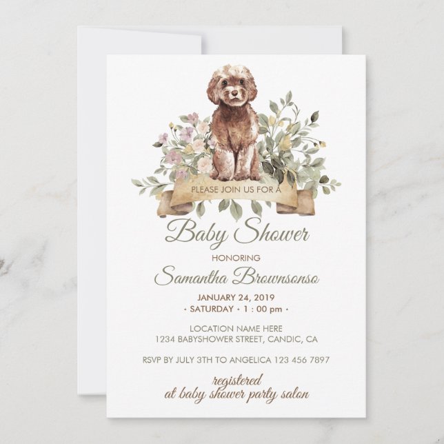 Cavapoo Hund Valp Baby Shower Inbjudningar (Framsida)