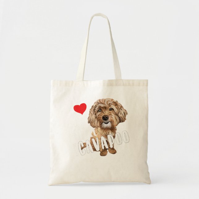 Cavapoo Mamma-design för Hundälskare, luddig valp Tygkasse (Framsidan)