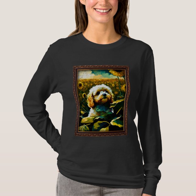 Cavapoo Painting Sunflower Flower Mom Women Floral T Shirt (Framsida)
