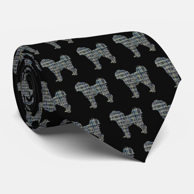 Cavapoo Silhouette Gult & Black Grid Black Tie Slips (Rullad)