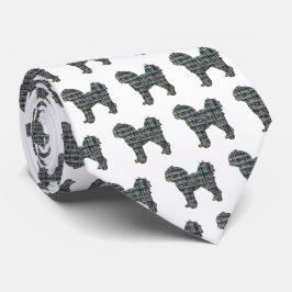 Cavapoo Silhouette Gult & Black Grid White Tie Slips