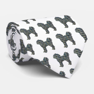 Cavapoo Silhouette Gult & Black Grid White Tie Slips
