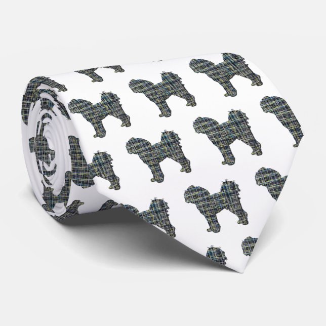 Cavapoo Silhouette Gult & Black Grid White Tie Slips (Rullad)