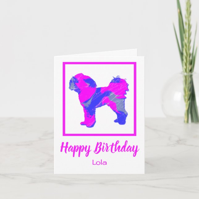 Cavapoo Silhouette Rosa Hund Funny födelsedagskort Kort (Framsida)