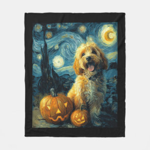 Cavapoo söt hund Halloween Jack O Lantern Pumpa Fleecefilt