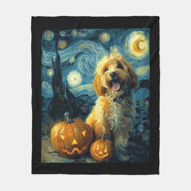 Cavapoo söt hund Halloween Jack O Lantern Pumpa  Fleecefilt (Framsidan)