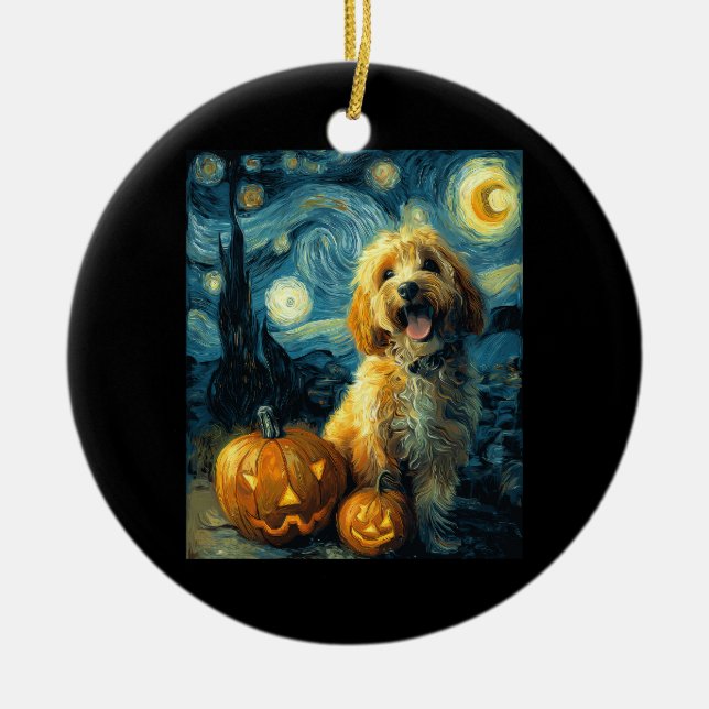 Cavapoo söt hund Halloween Jack O Lantern Pumpa  Julgransprydnad Keramik (Framsidan)