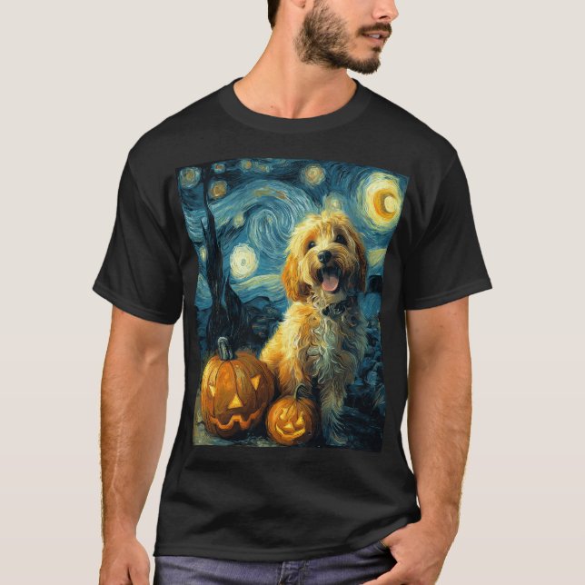 Cavapoo Söt Hund Halloween Jack O Lantern Pumpa  T Shirt (Framsida)