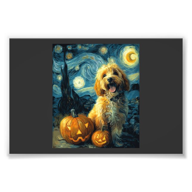 Cavapoo sött hund Halloween Jack O Lantern Pumpkin Fototryck (Framsidan)