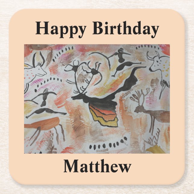 Cave Art Abstrakt Birday Underlägg Papper Kvadrat (Framsidan)