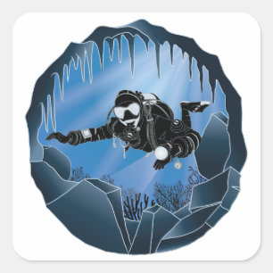 Cave Divers - Undervattensdykare Fyrkantigt Klistermärke