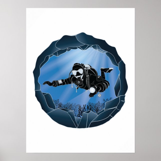 Cave Diving Art - Undervattensdykare Poster (Framsidan)