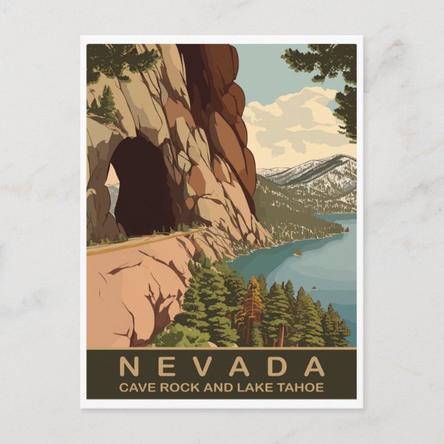 Cave Rock och Lake Tahoe Nevada, Resa Vykort (Framsida)