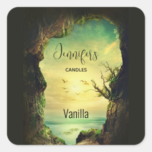 Cave som förbiser en Tropical Sea Candle Business Fyrkantigt Klistermärke