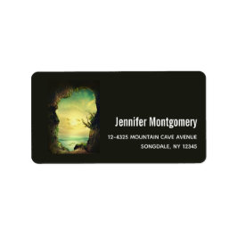 Cave som förbiser ett Tropical Sea Scenia Photo Adressetikett