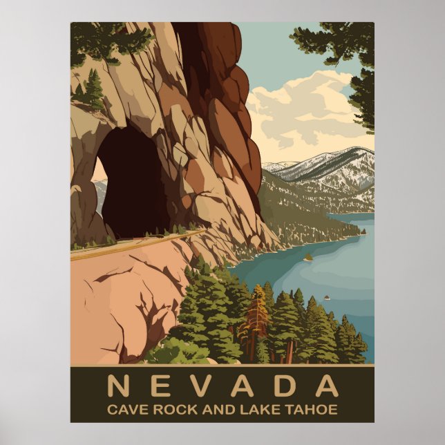 Cave Sten och Sjö Tahoe Nevada, Travel Poster (Framsidan)